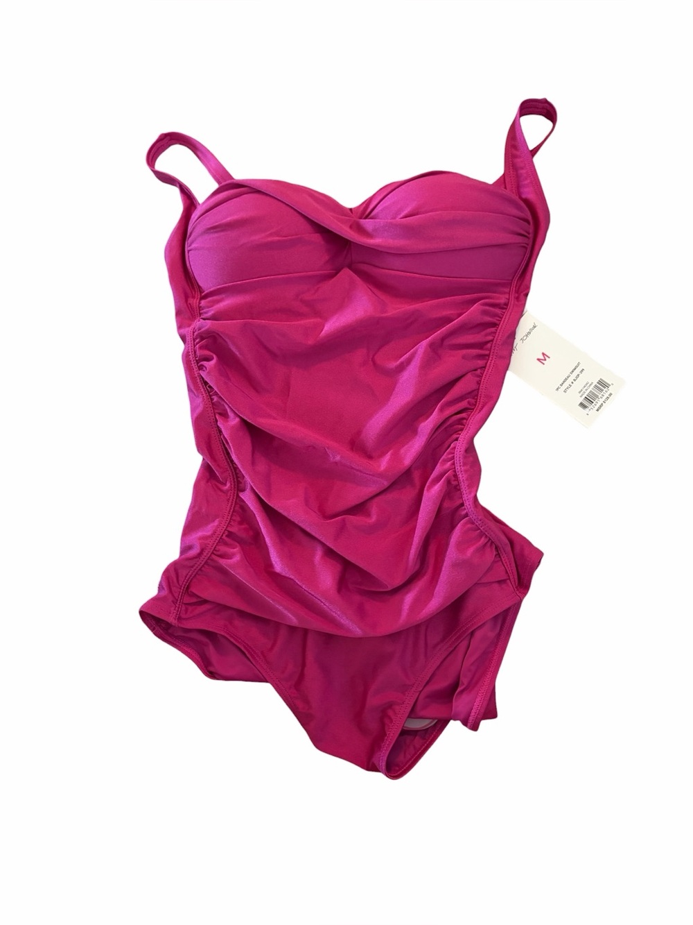 Betsey Johnson Women One Piece Bandeau Swimsuit Pink Ruching Bandeau New M - Picture 2 of 4